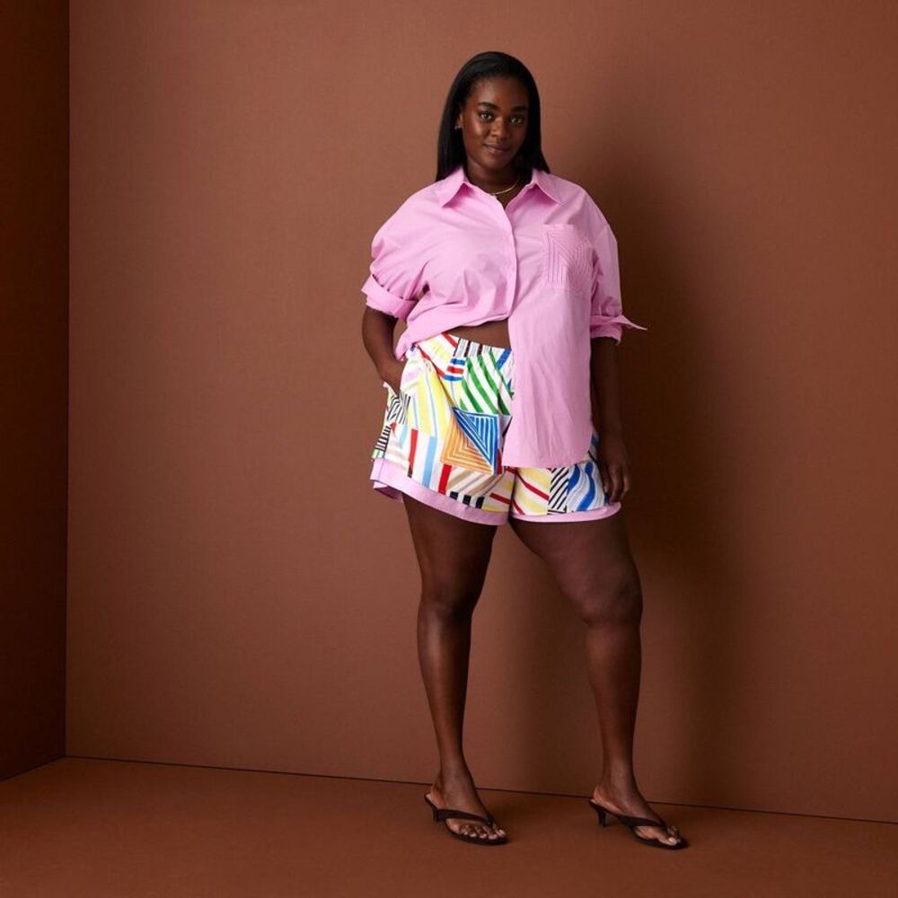 Women's Mid-Rise Poplin Madras Pull-On Shorts - Rosie Assoulin Multicolor 4X"